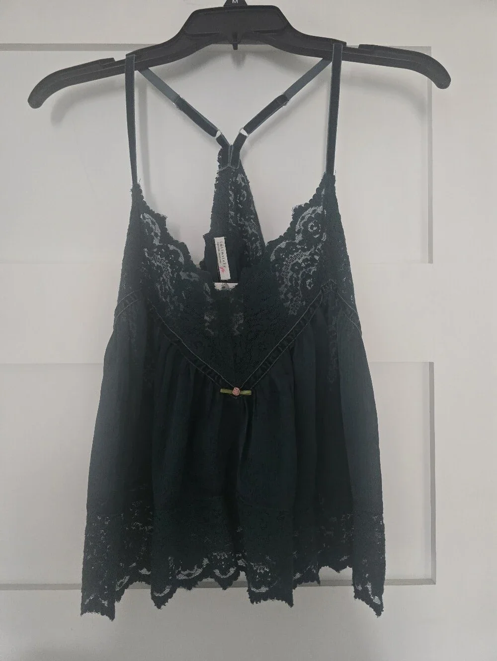 Green Lace Trim Spaghetti Strap Top -